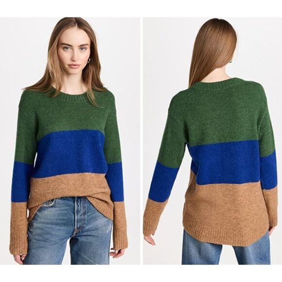 AYR The Kickback Sweater Alpaca Merino Blend Crew Neck Green Blue Brown Size S - Picture 1 of 10